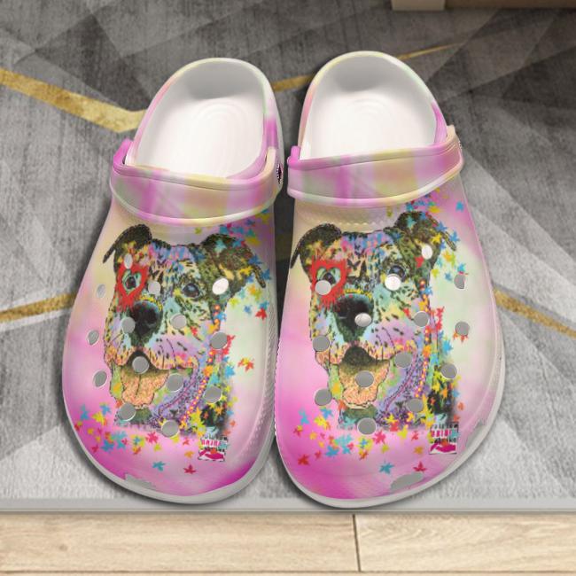 Preview: Clogs mit Hundemotiv Hexe - Gartenschuhe, Gummischuhe, bunt, Unisex, Grösse 36-43, Mischling, Mix, AmStaff, Staffordshire, Staff, Pitbull, Pit, SOKA, Listenhund